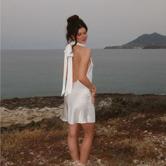 satin mini strapless dress Tanisha | PORT Satin Bandeau Mini Dress With Bow